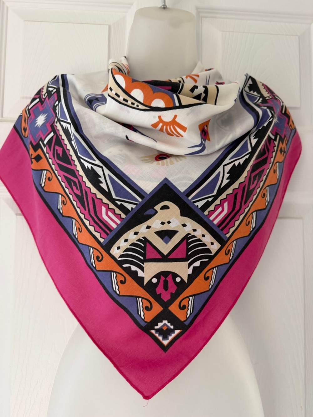 VTG 70s Wamcraft Les Foulards d'Henriette Aztec Native Print Scarf Bandana USA